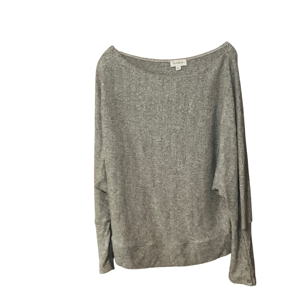 Evereve Sweater Women's Large Grey   Chic Dolman Button Cuff Boatneck Pullover